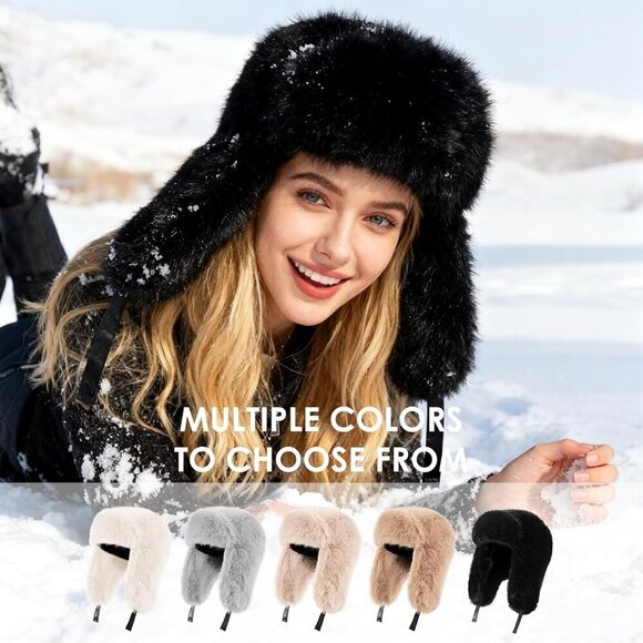 Unisex White 02 Trapper Hat with Ear Flaps Winter Russian Style Windproof main image 7